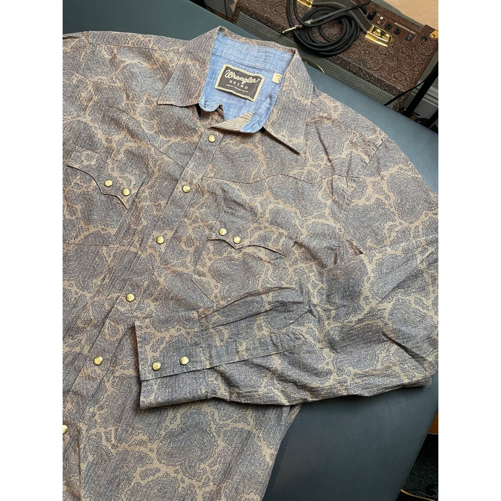 Wrangler Retro Western Brown Paisley Snap Button Shirt Mens Large